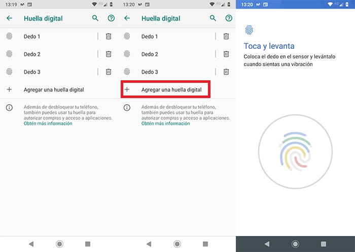 Anadir mas huellas digitales Android Paso 2