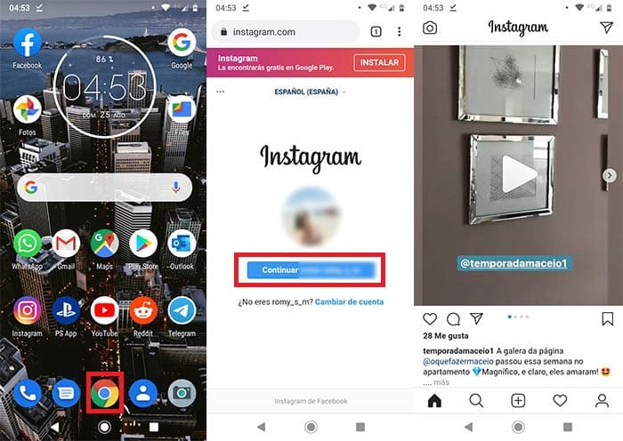 Usar Instagram Android navegador