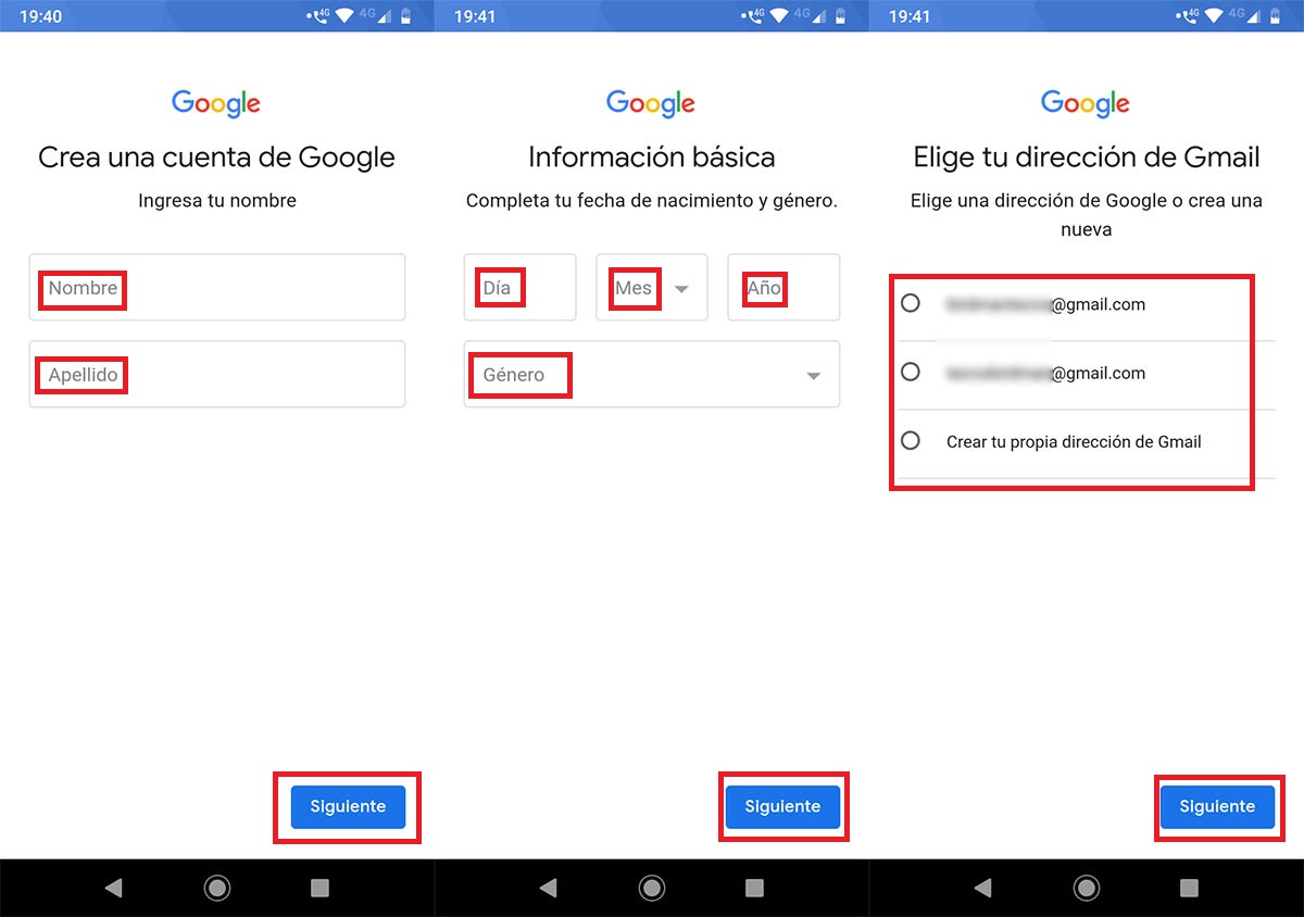 Crear cuenta Gmail Android