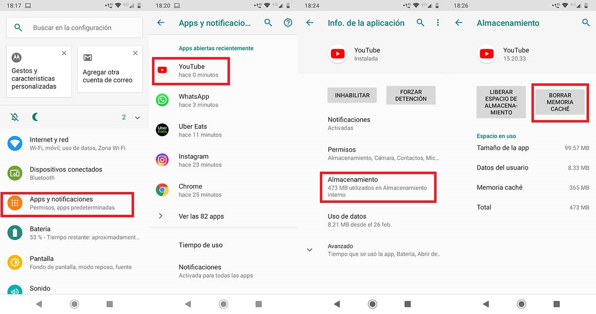 Eliminar caché YouTube Android