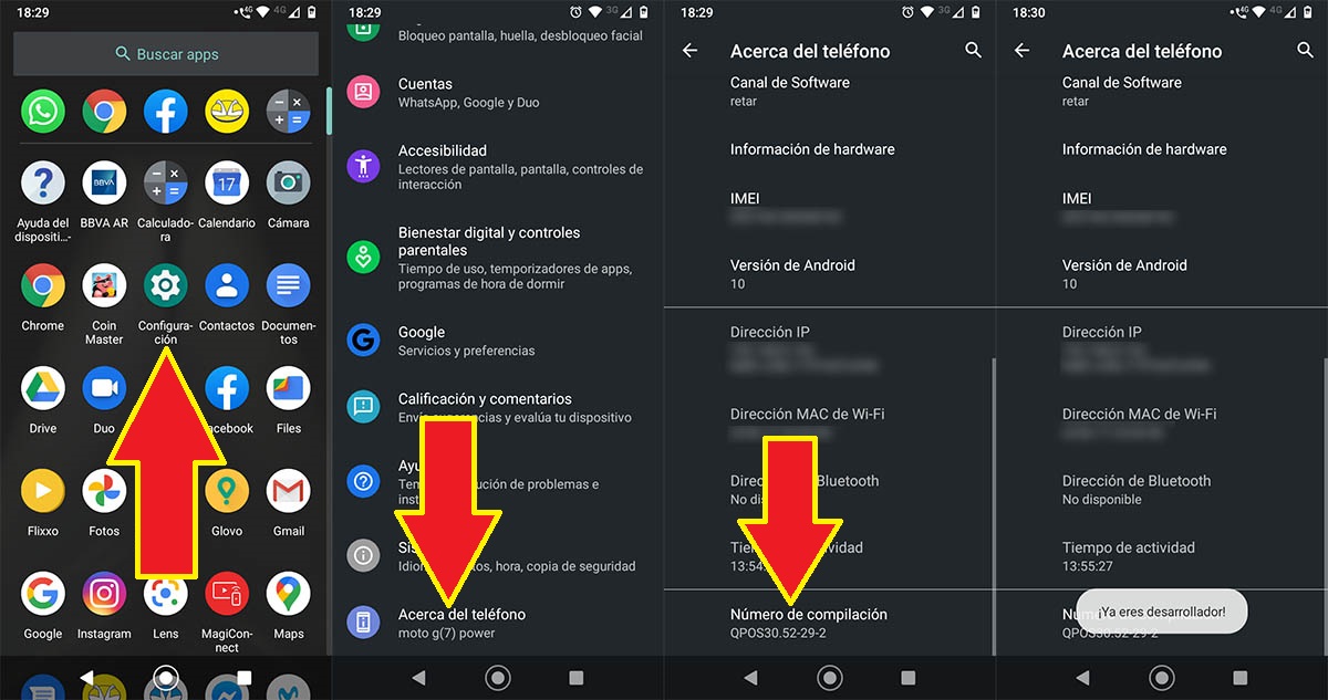 Activar opciones de desarrollador Android 10