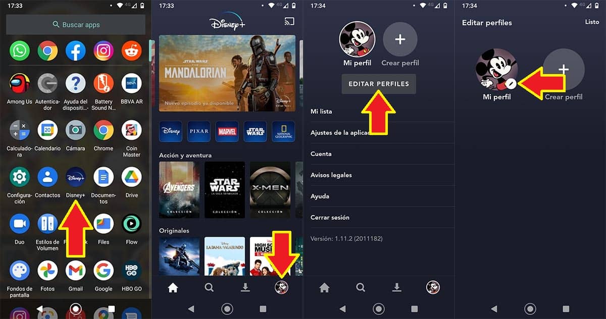Editar perfiles Disney Plus Android