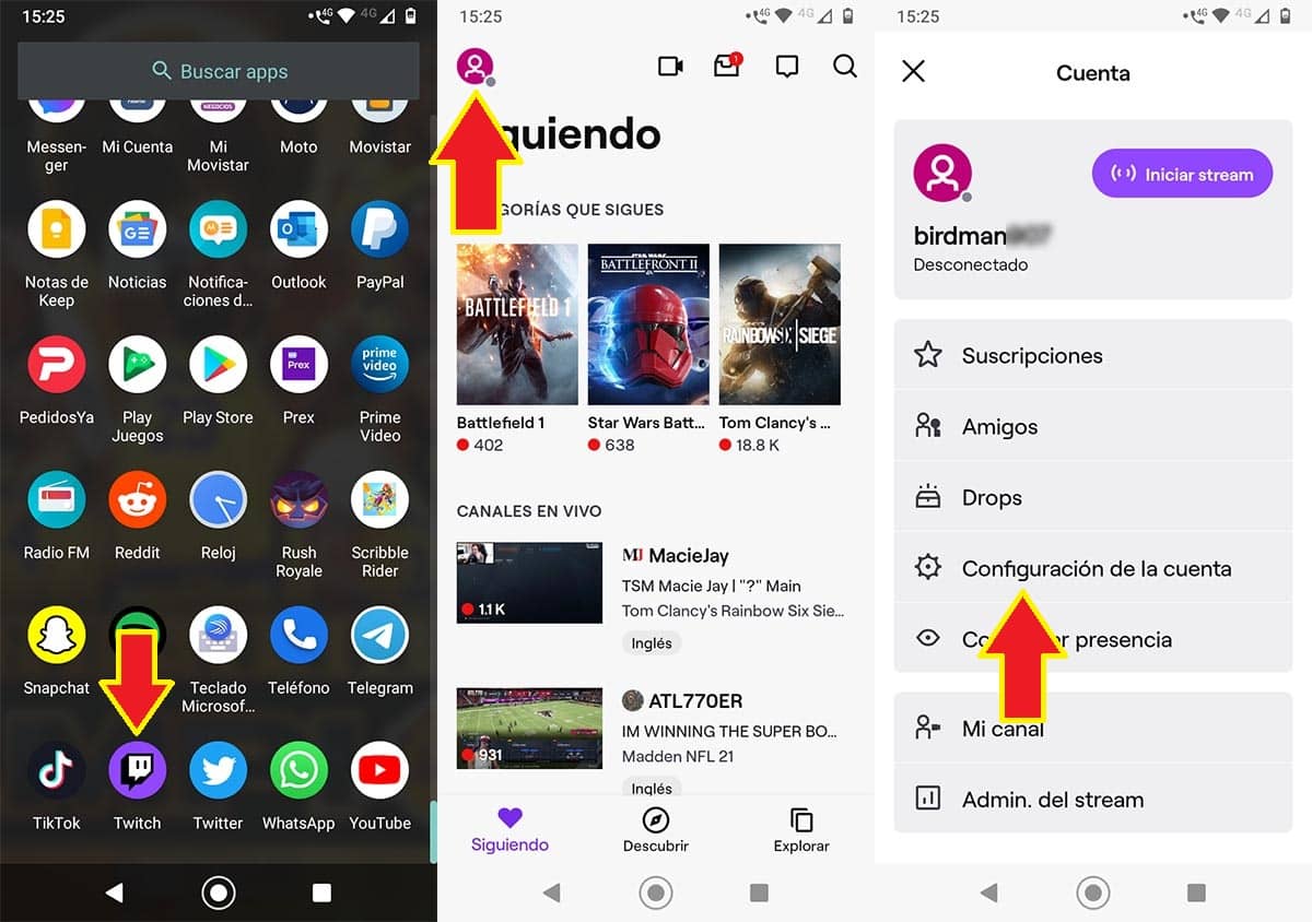 Tema oscuro Twitch Android