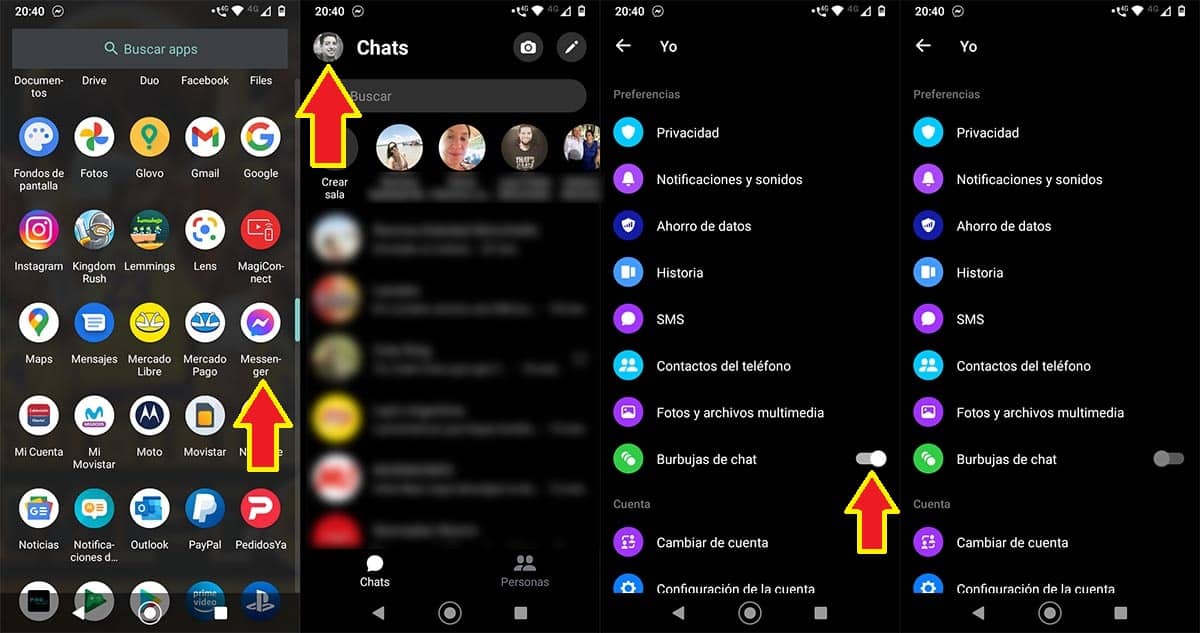 Desactivar burbujas de Messenger en Android