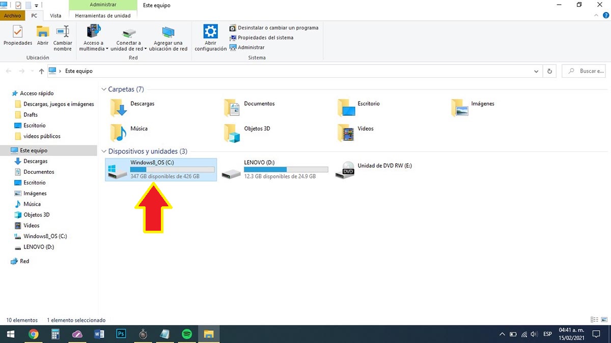 Propiedades disco rígido Windows 10