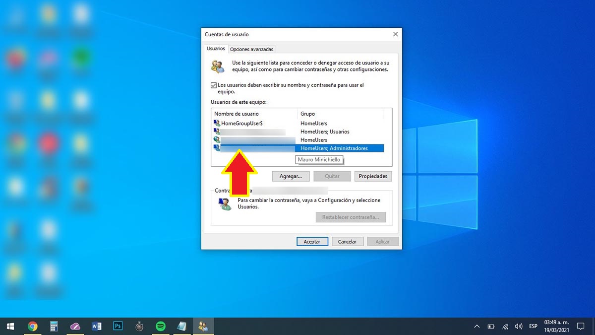 Abrir usuario para cambiar nombre Windows 10