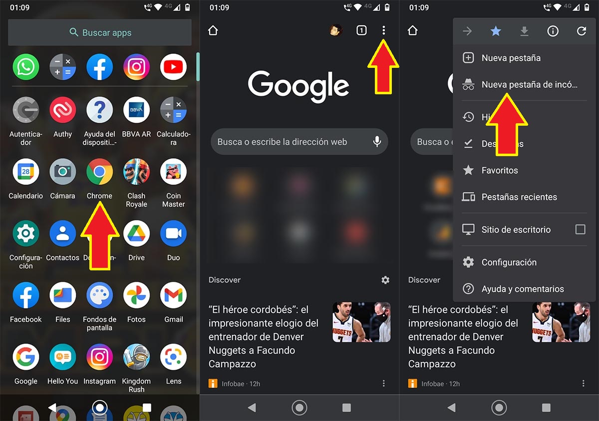 Activar modo incógnito de Chrome en Android