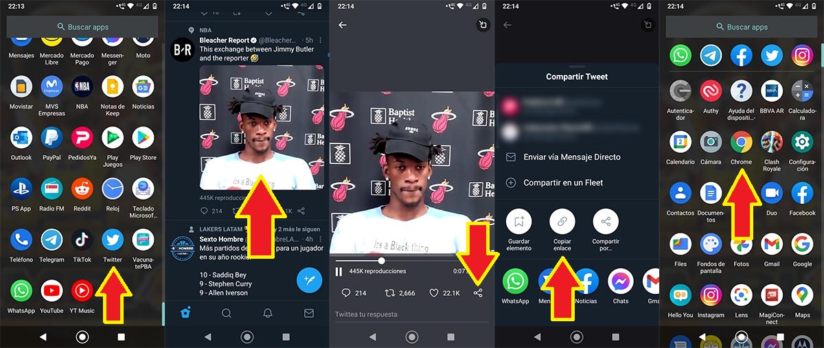 Copiar enlace vídeo Twitter Android
