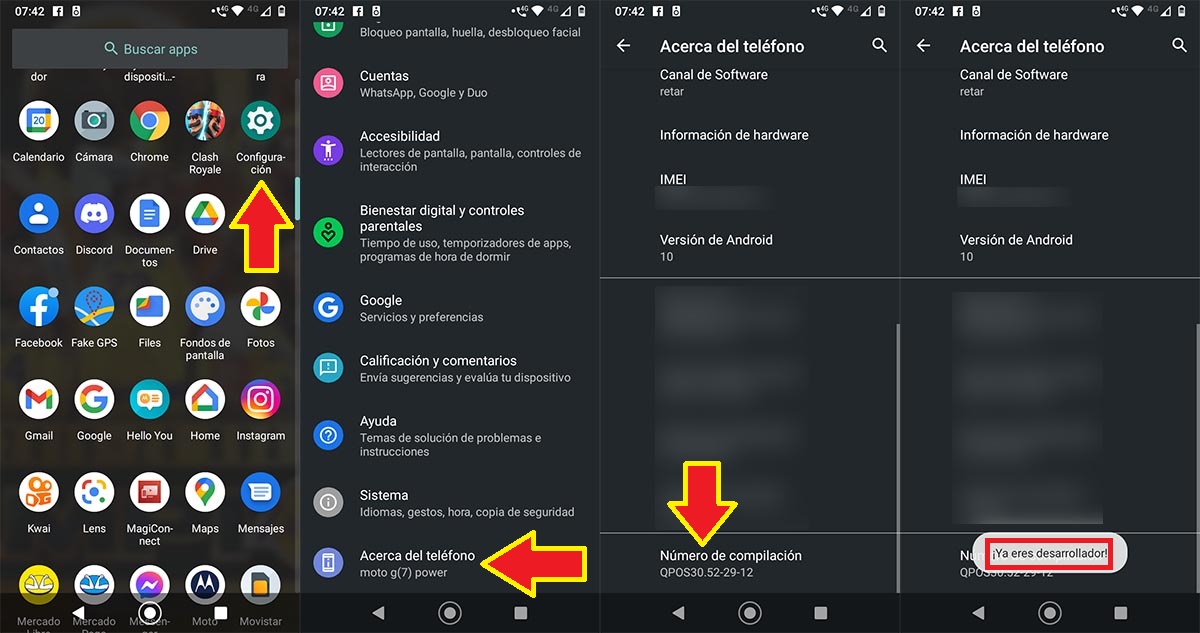 Activar opciones de desarrollador Android 10