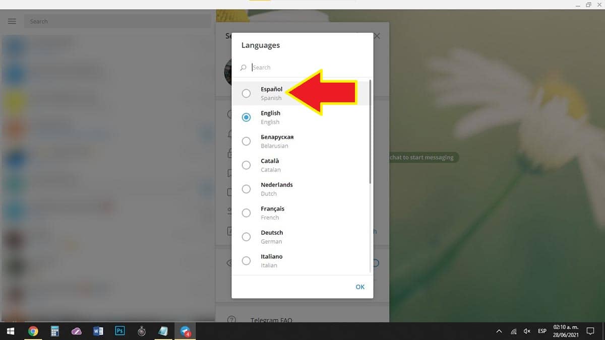 Poner Telegram en espanol PC