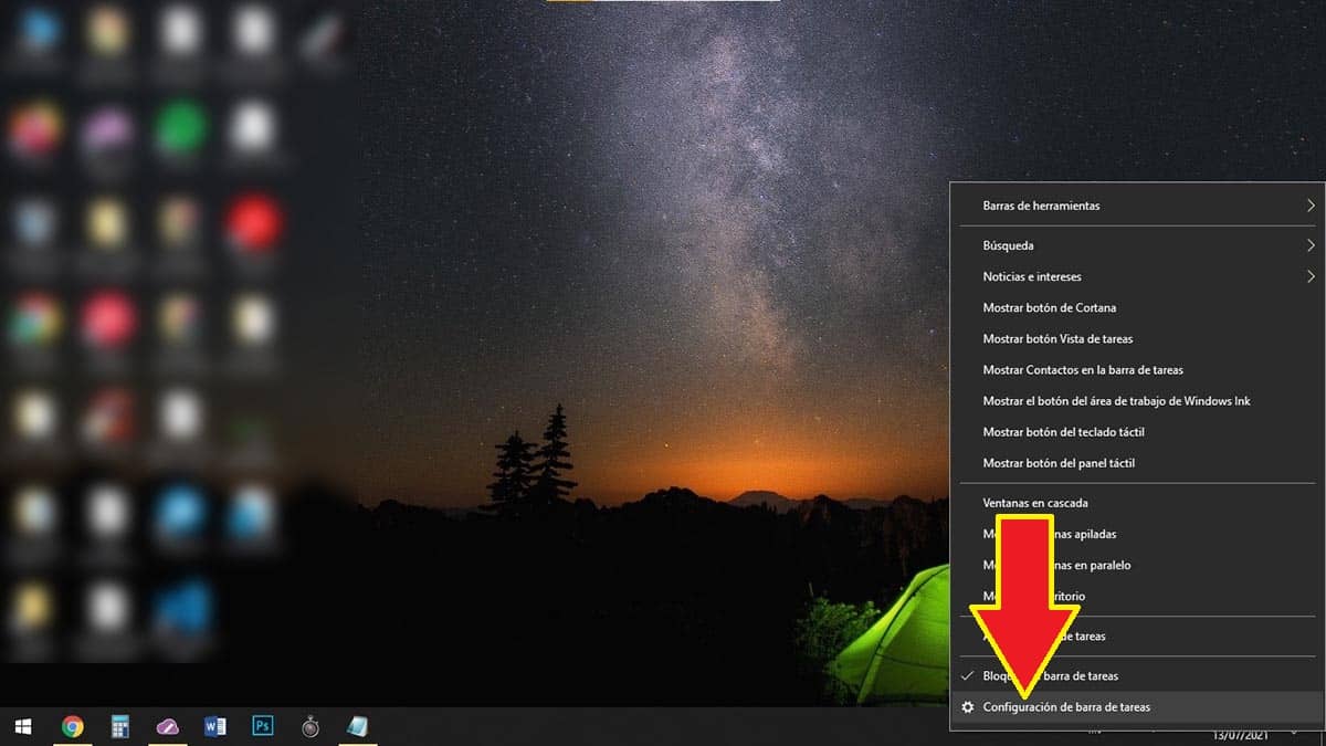 Configuracion de la barra de tareas Windows 10