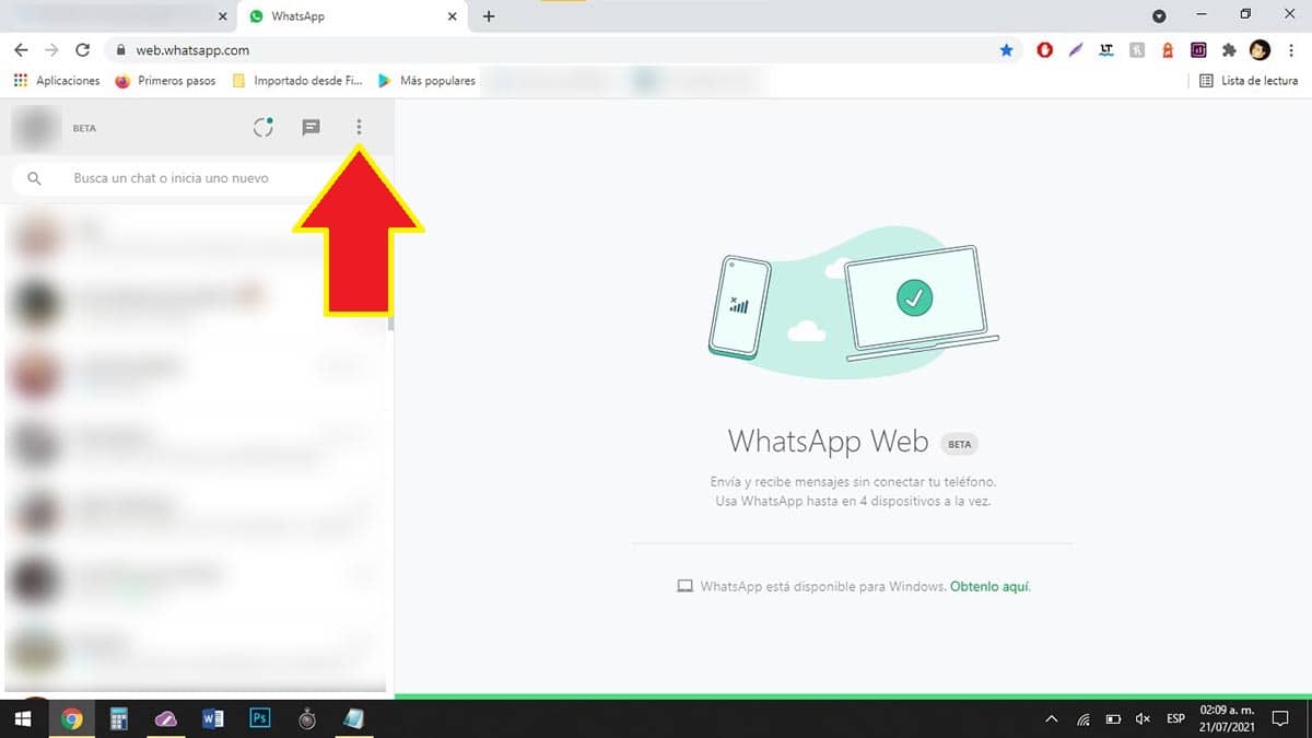 Opciones de WhatsApp Web