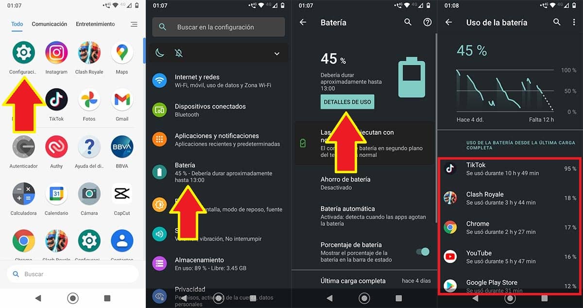 Ver consumo de bateria aplicaciones Android