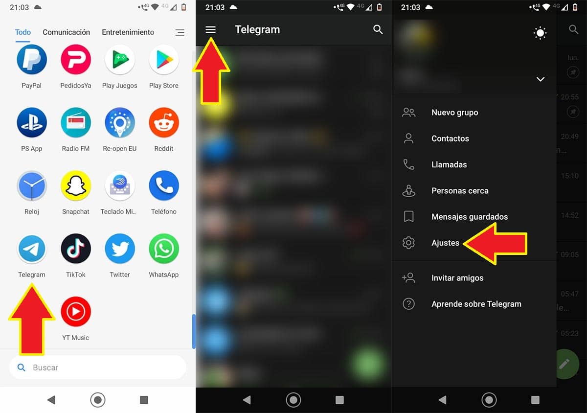 Ajuste app de Telegram Android