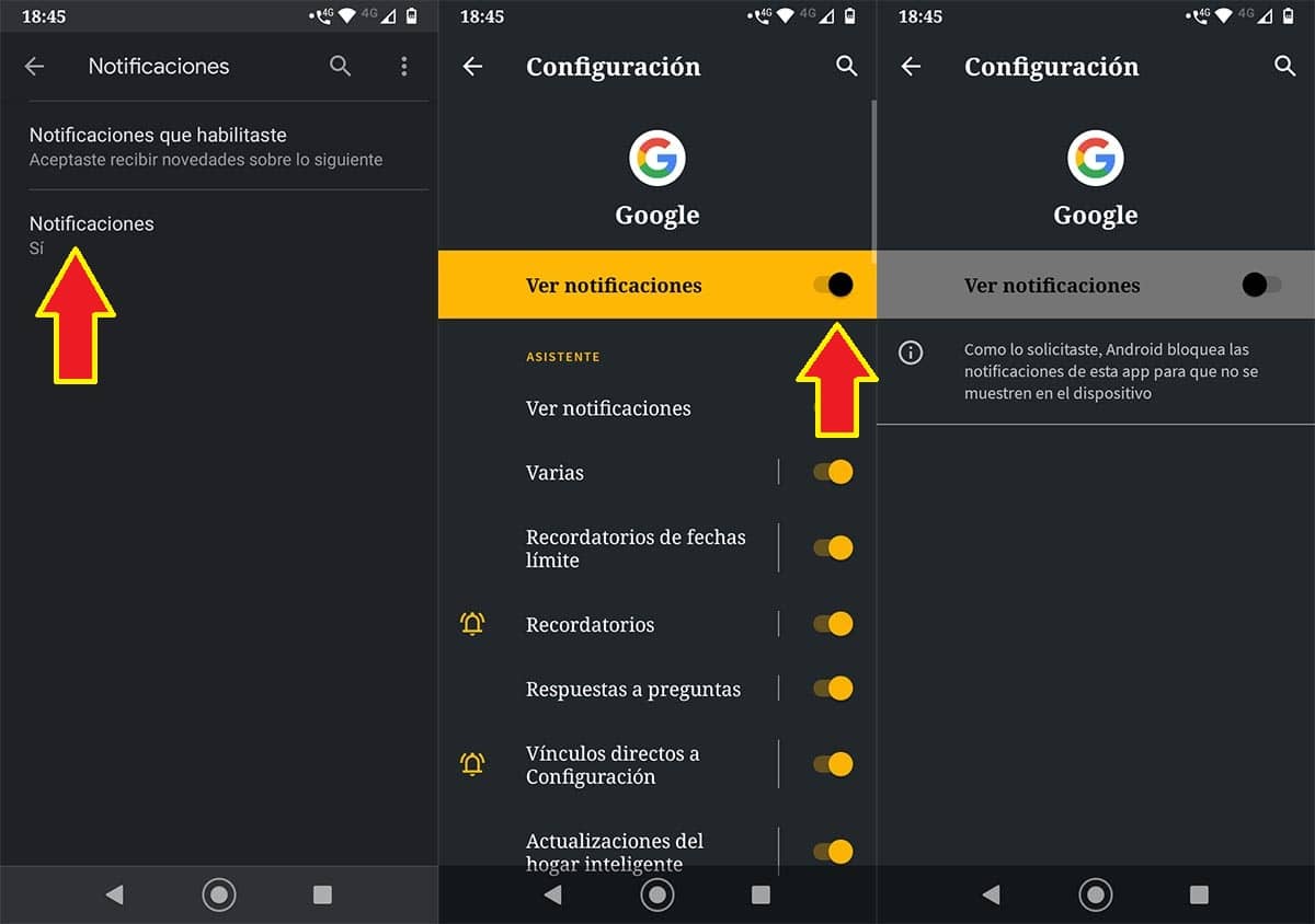 Desactivar notificaciones y tarjetas Google en Android