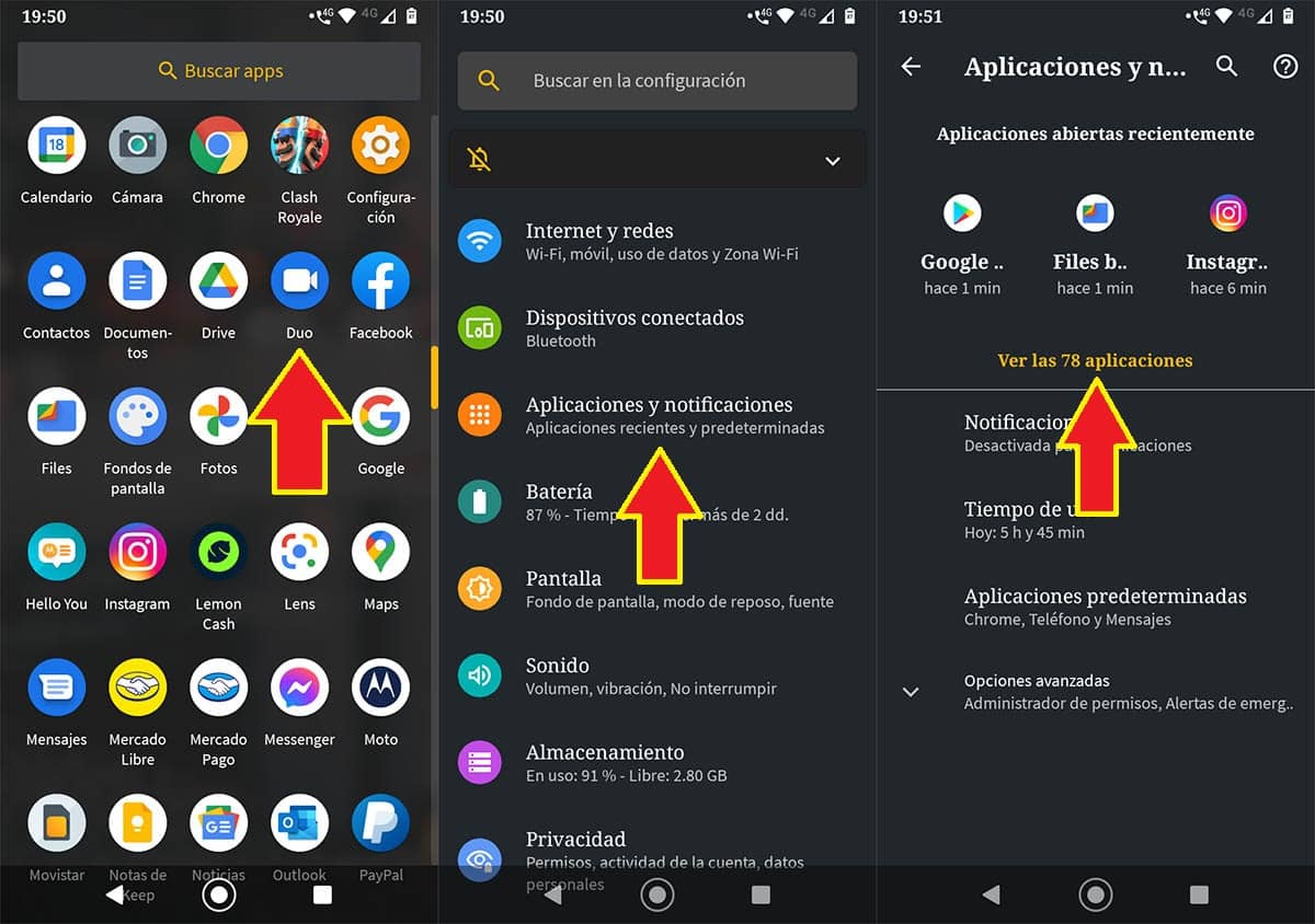 Aplicaciones instaladas en Android