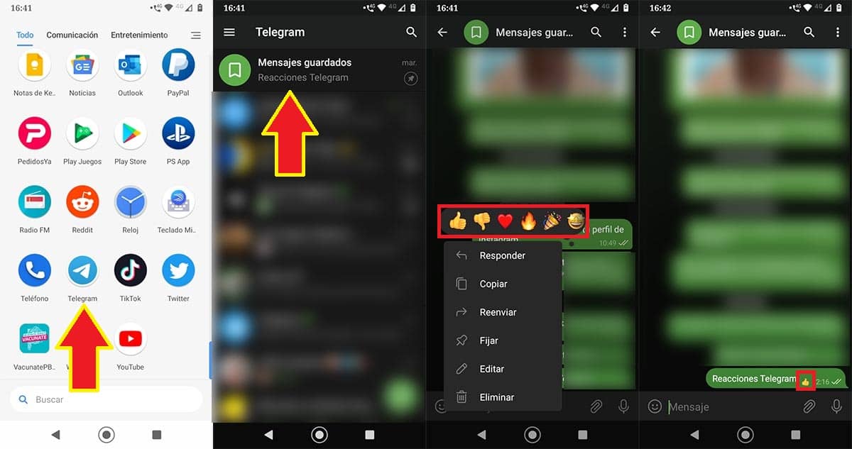 Como reaccionar a un mensaje de Telegram con emojis