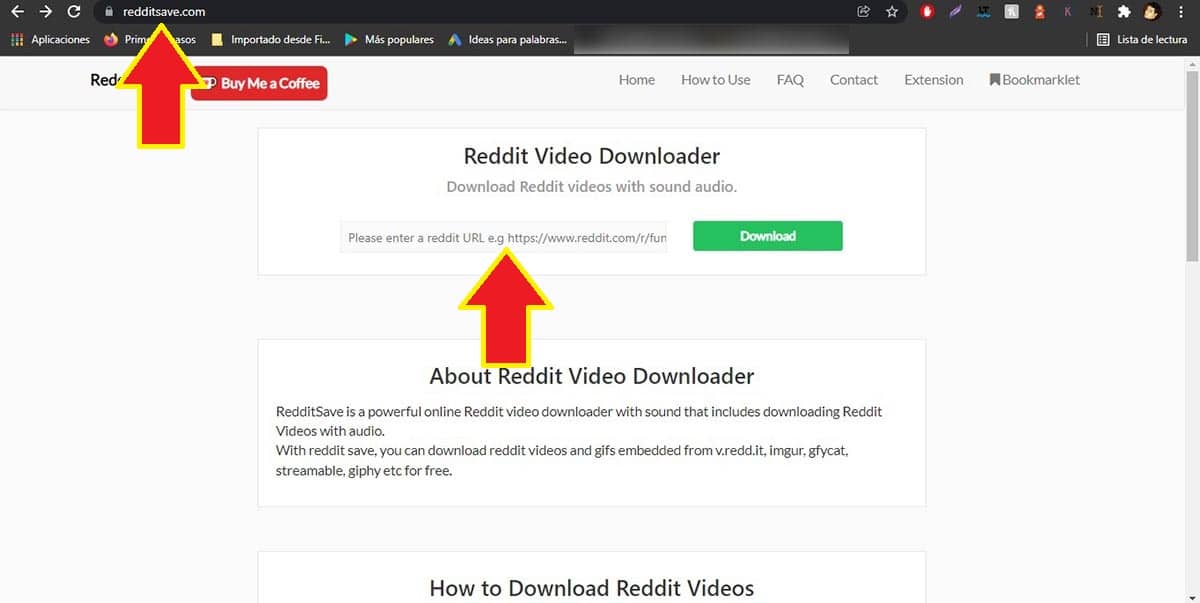 Abrir Reddit Save y pegar enlace de video