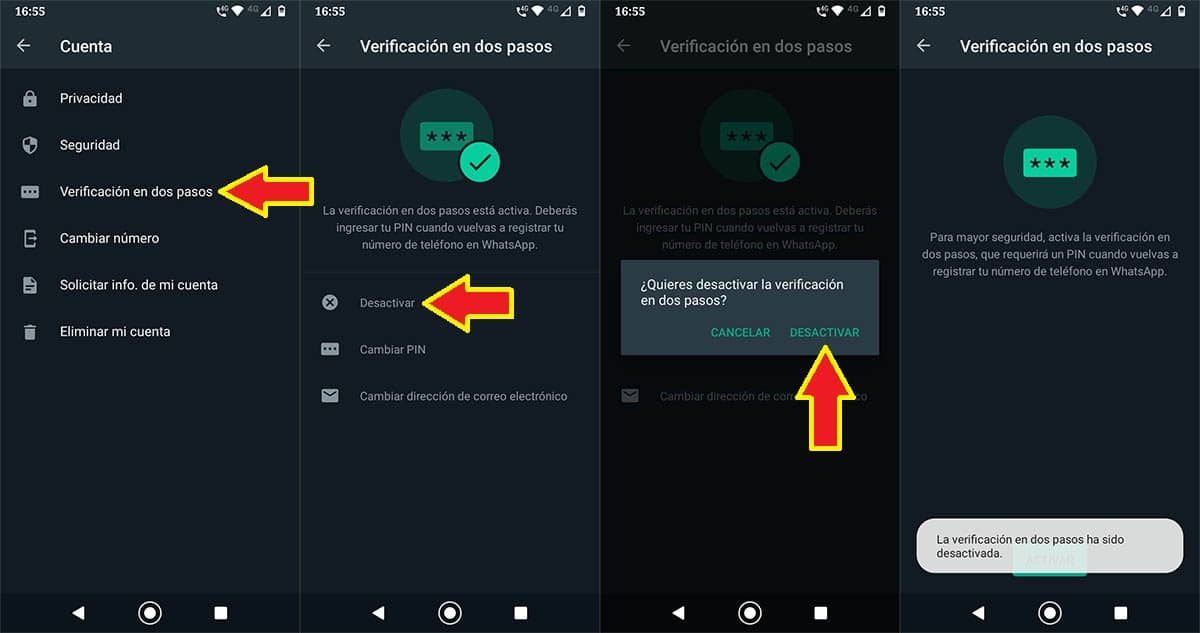 Desactivar verificacion en dos pasos WhatsApp