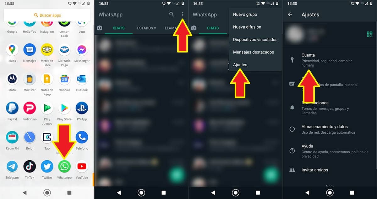 Opciones de cuenta WhatsApp Android