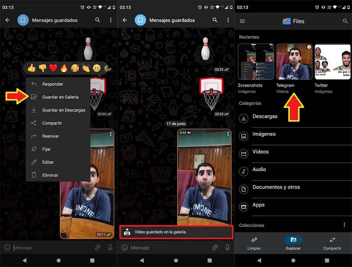 Descargar videos de Telegram en la galeria del movil