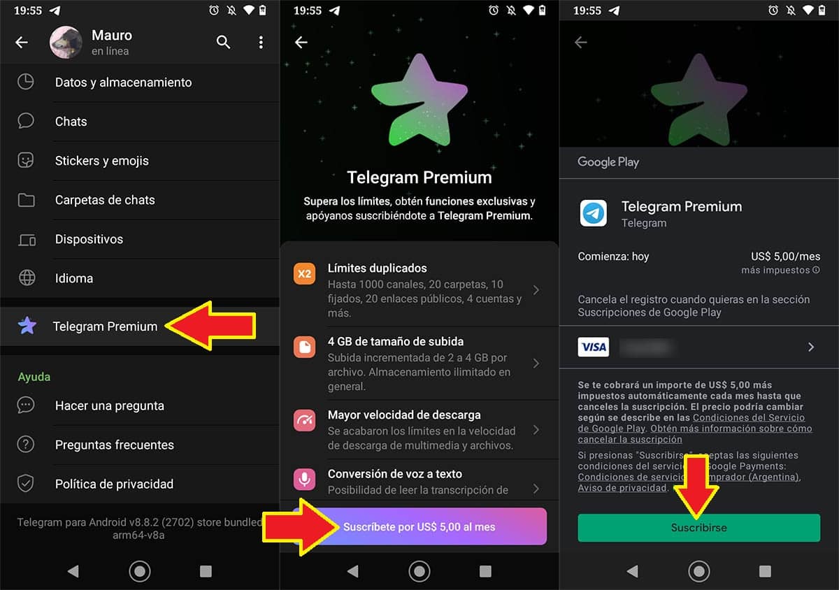 Suscribirse a Telegram Premium en Android