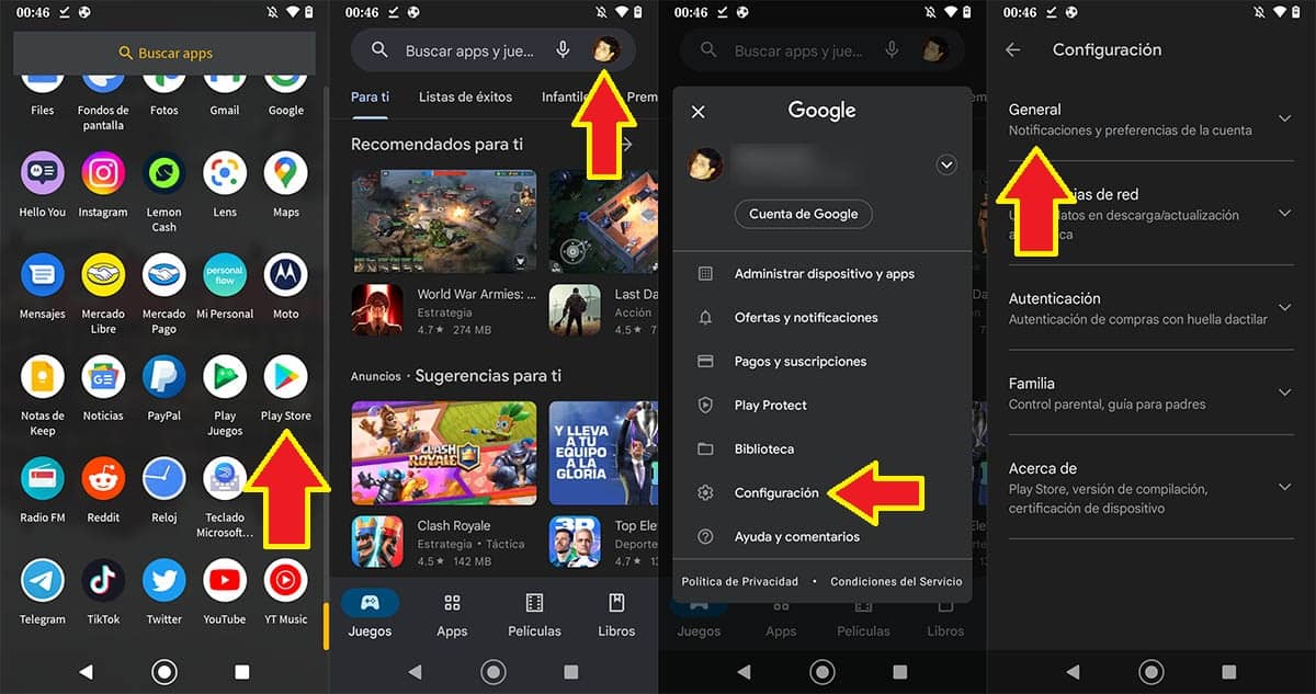 Acceder a los ajustes de Google Play Store en Android
