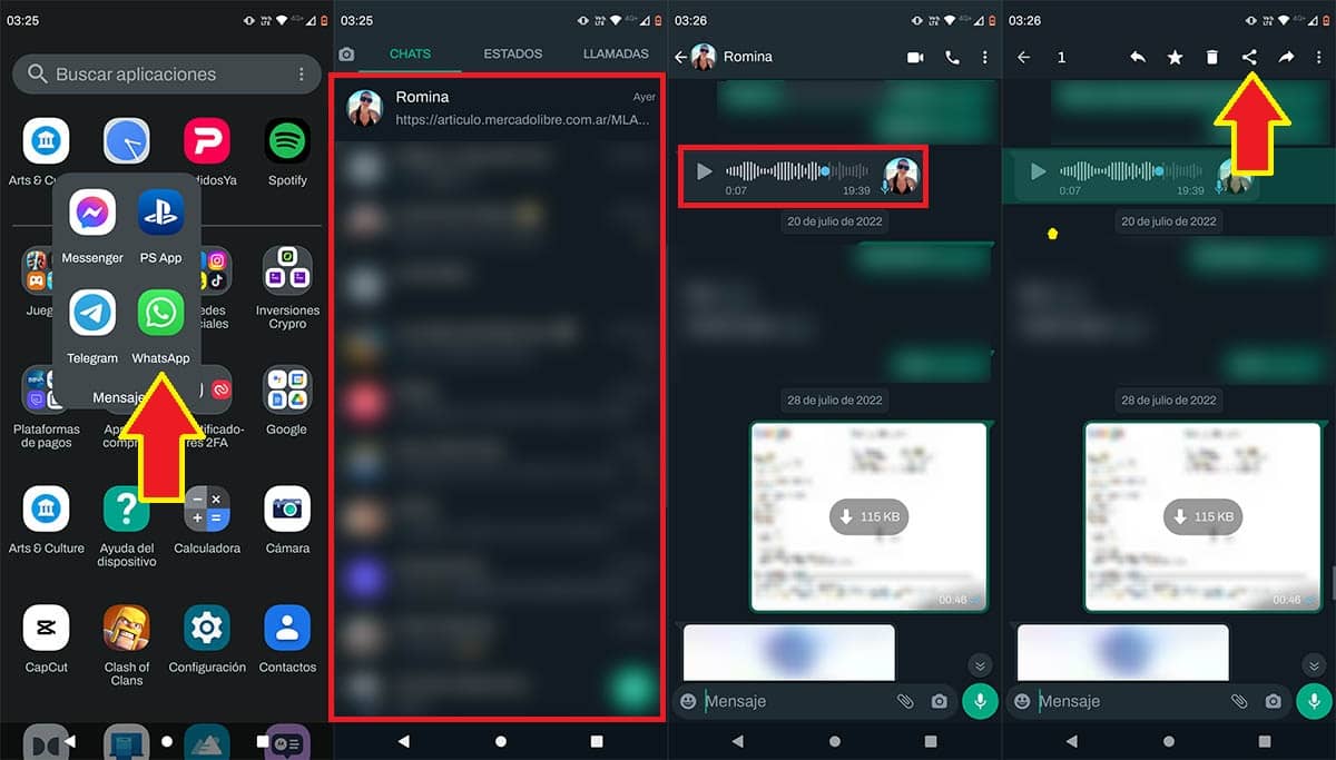 Compartir audio de WhatsApp en Telegram