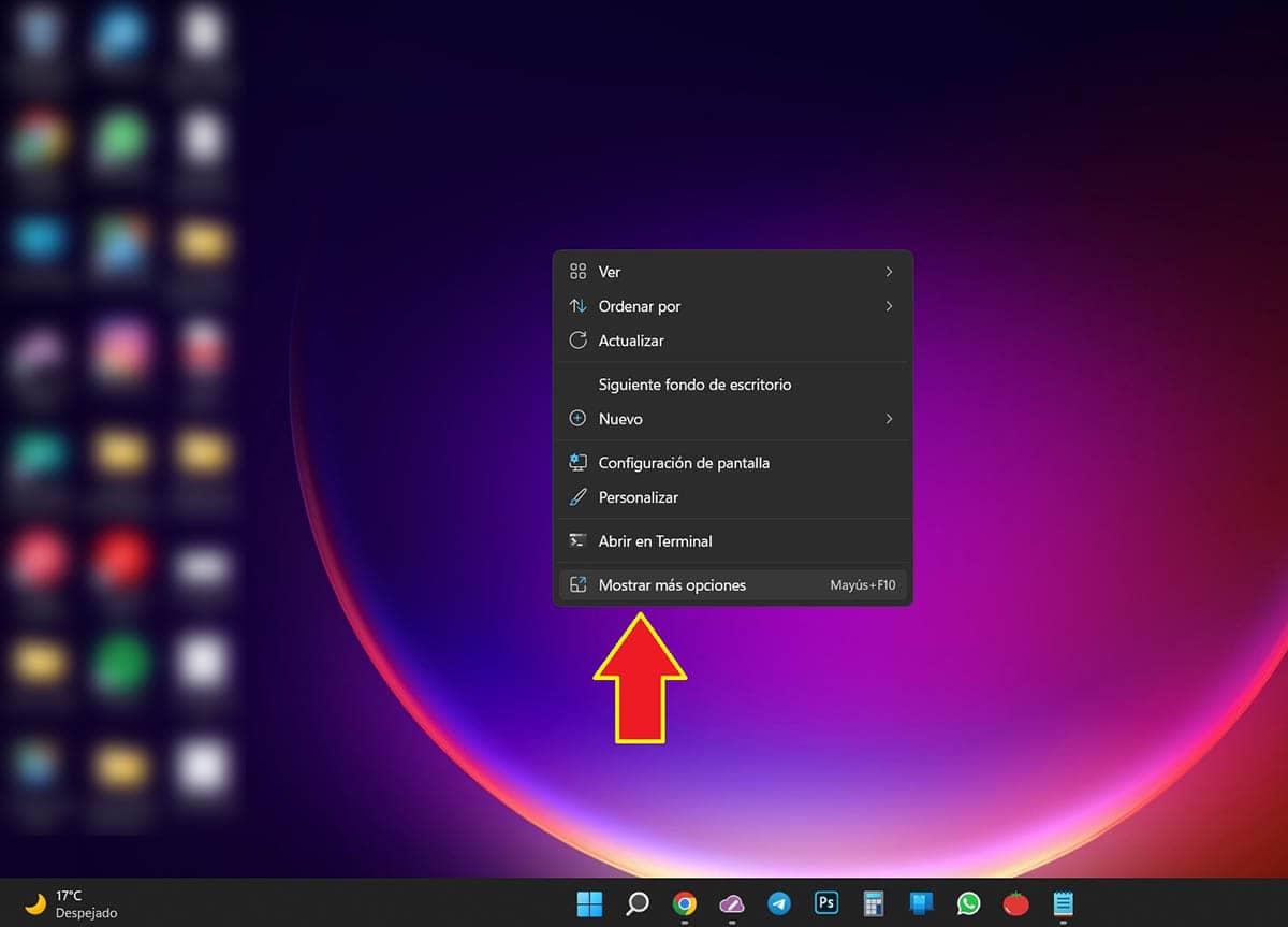 Mostrar mas opciones en Windows 11