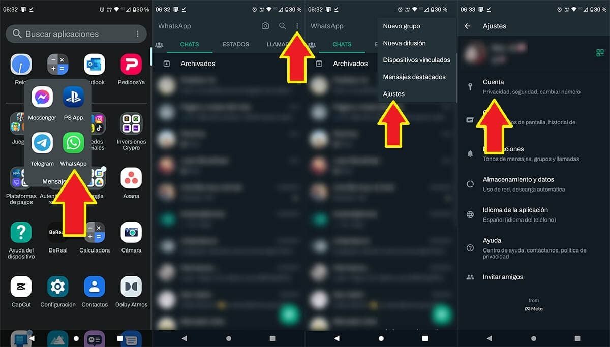 Entrar en los ajustes de tu cuenta de WhatsApp