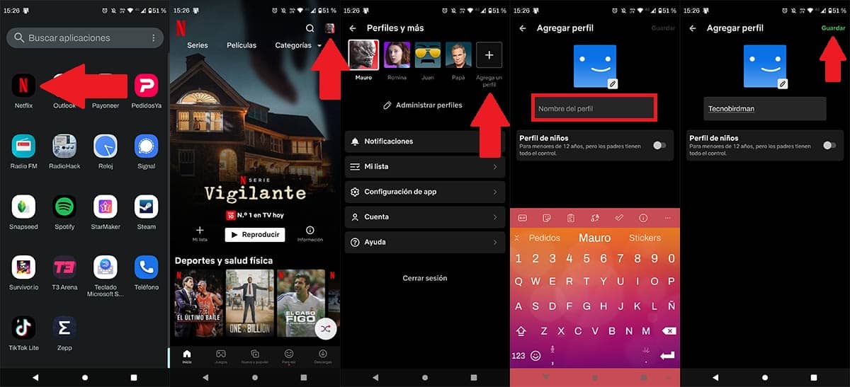 Agregar un nuevo perfil en Netflix desde el movil Android