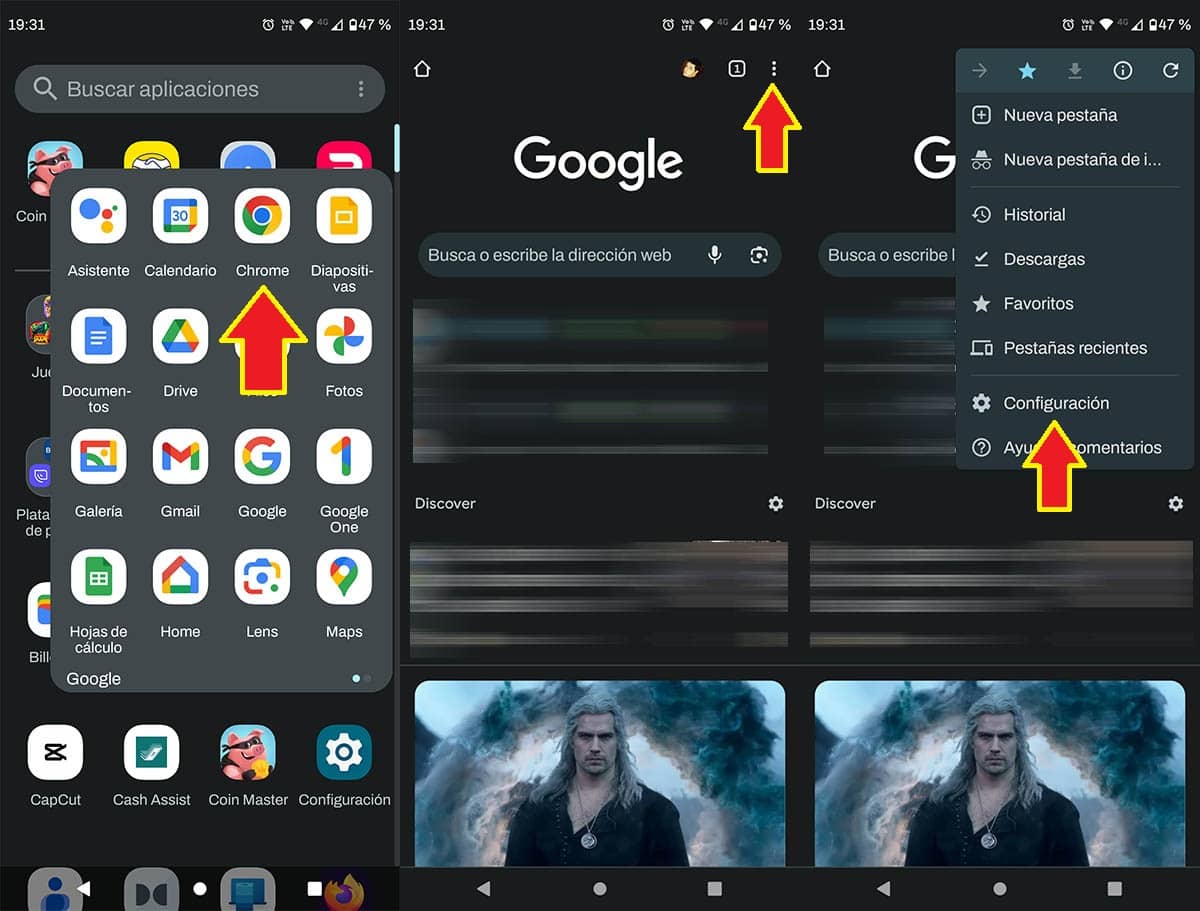 Ver los ajustes de Chrome en Android