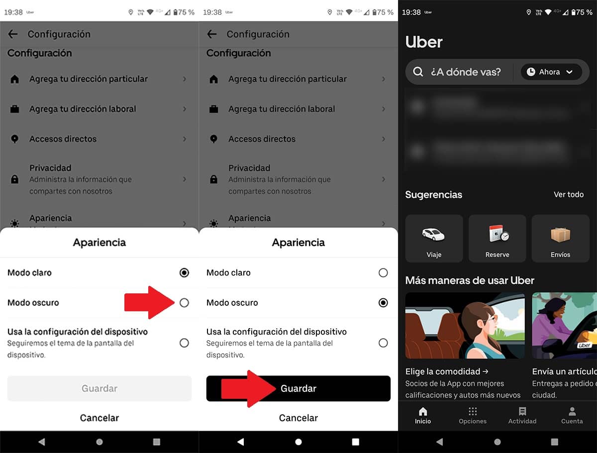 Activar modo oscuro en la app de Uber