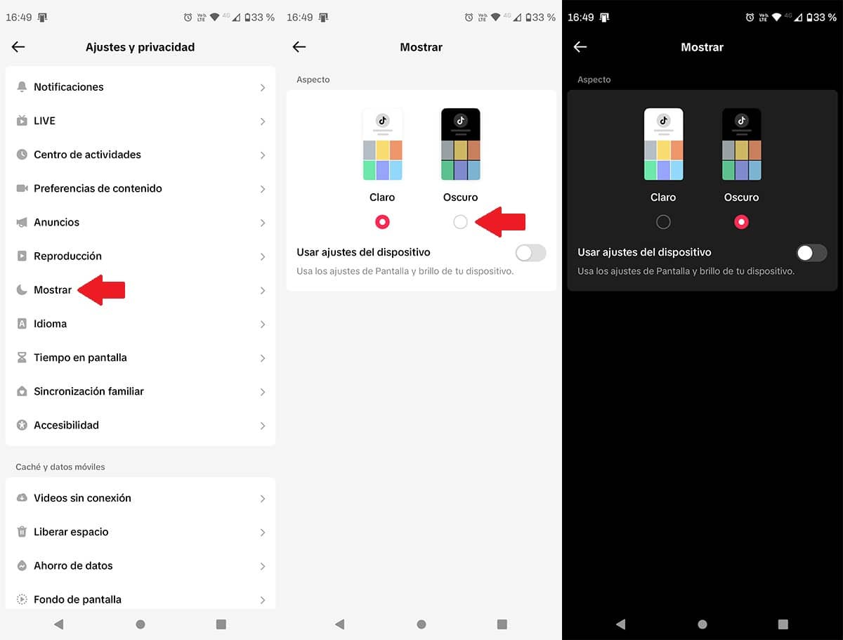 Activar TikTok Oscuro en Android