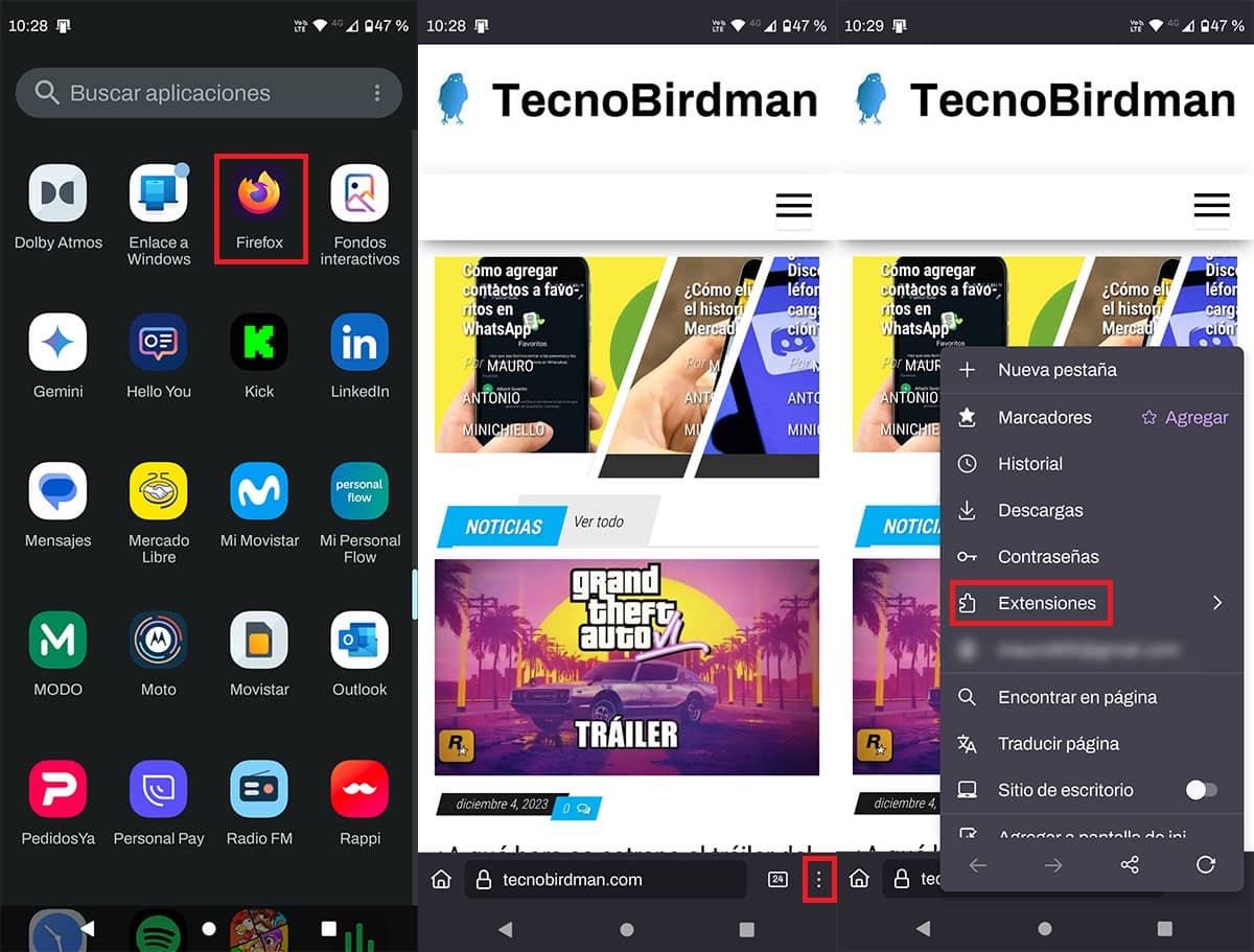 Añadir una nueva extension en Firefox Android