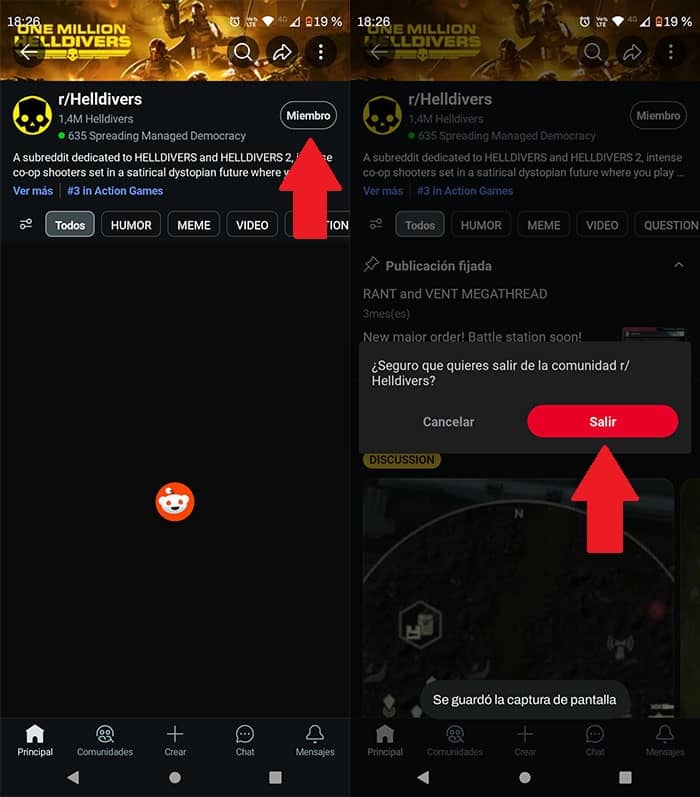 Salir de una comunidad de Reddit