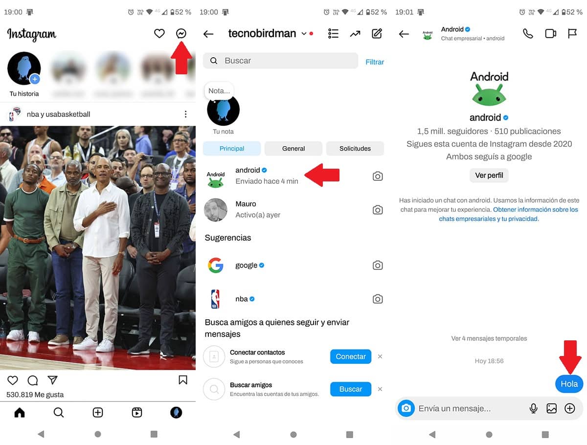 Seleccionar mensaje a responder en Instagram