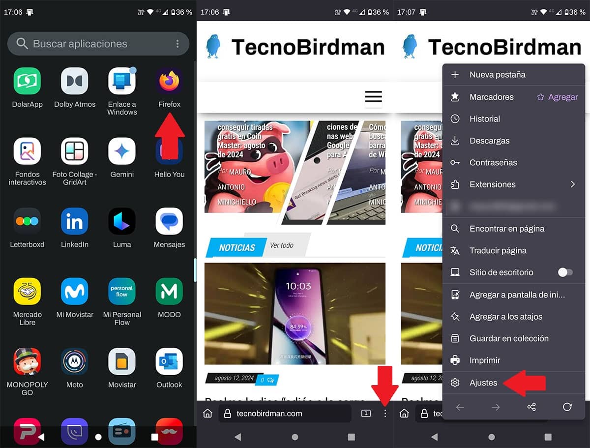 Acceder a los ajustes de Firefox en Android