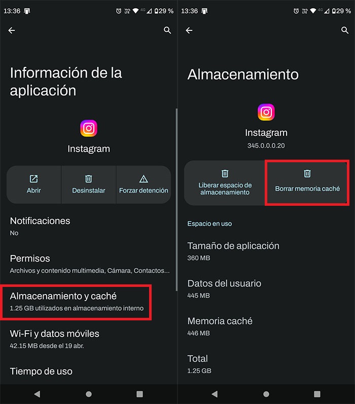 Eliminar la memoria caché de Instagram en Android