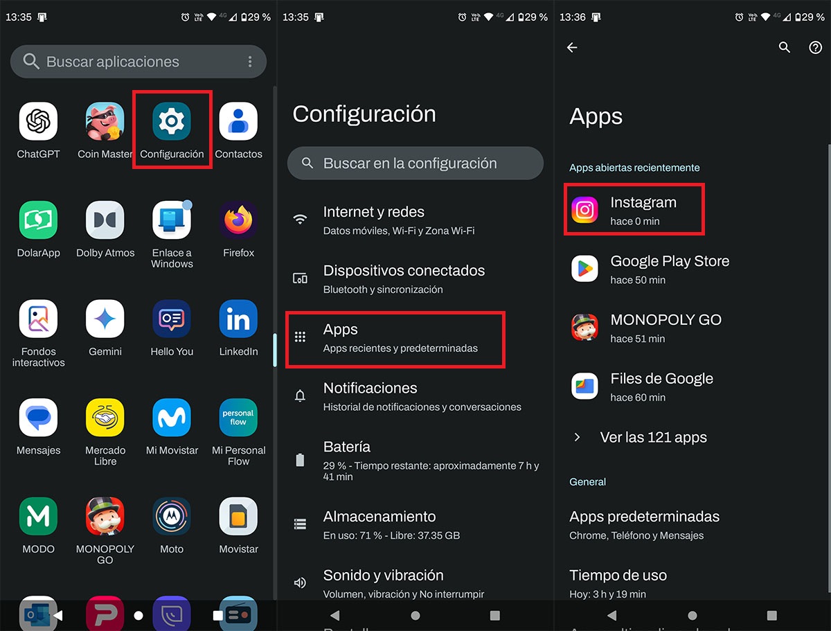 Ir a las opciones de Instagram en Android