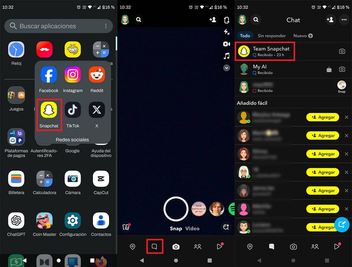 Ver el chat de Team Snapchat